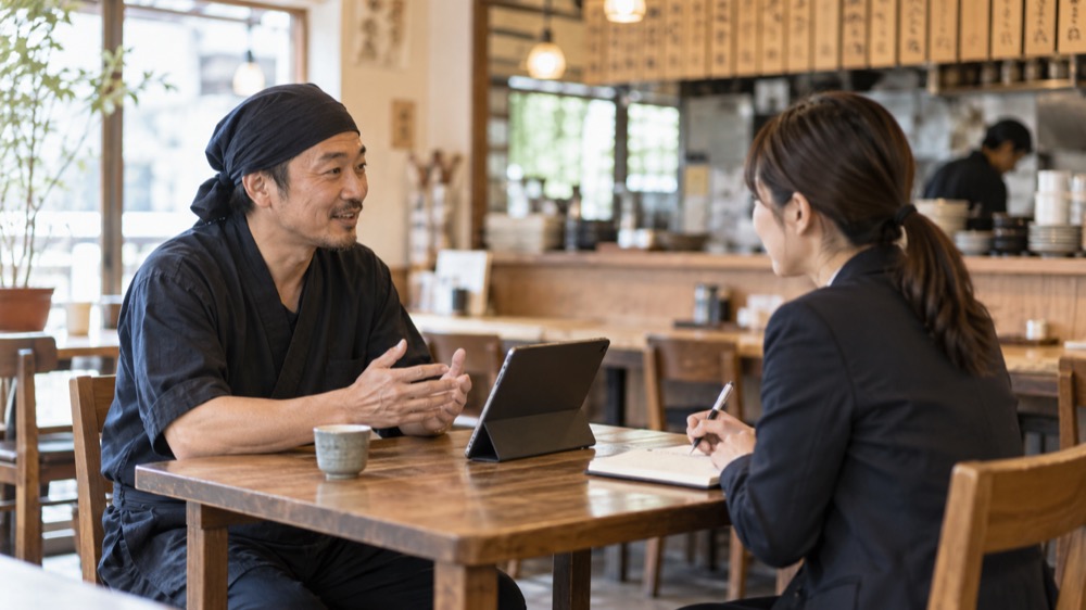 飲食店の採用面談をする様子